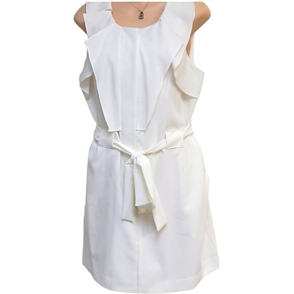 Ark & Co Classy Off-White Fully Lined Belted Dress - Picture 4 of 12